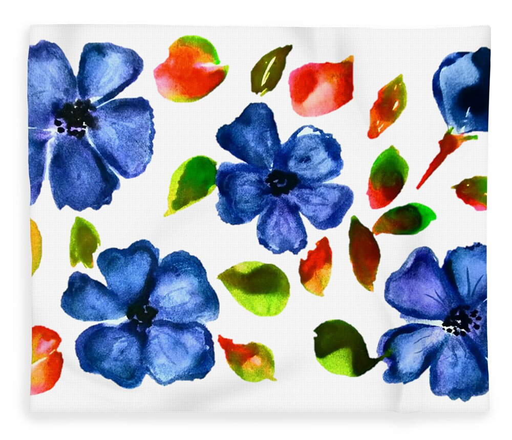 Blue Fleece Blanket featuring the painting Blue Wild Flowers Watercolor Transparent Background by Delynn Addams