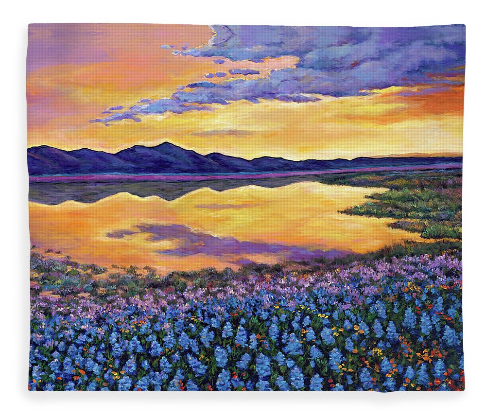 Southwestern Landscape Fleece Blanket featuring the painting Bluebonnet Rhapsody by Johnathan Harris