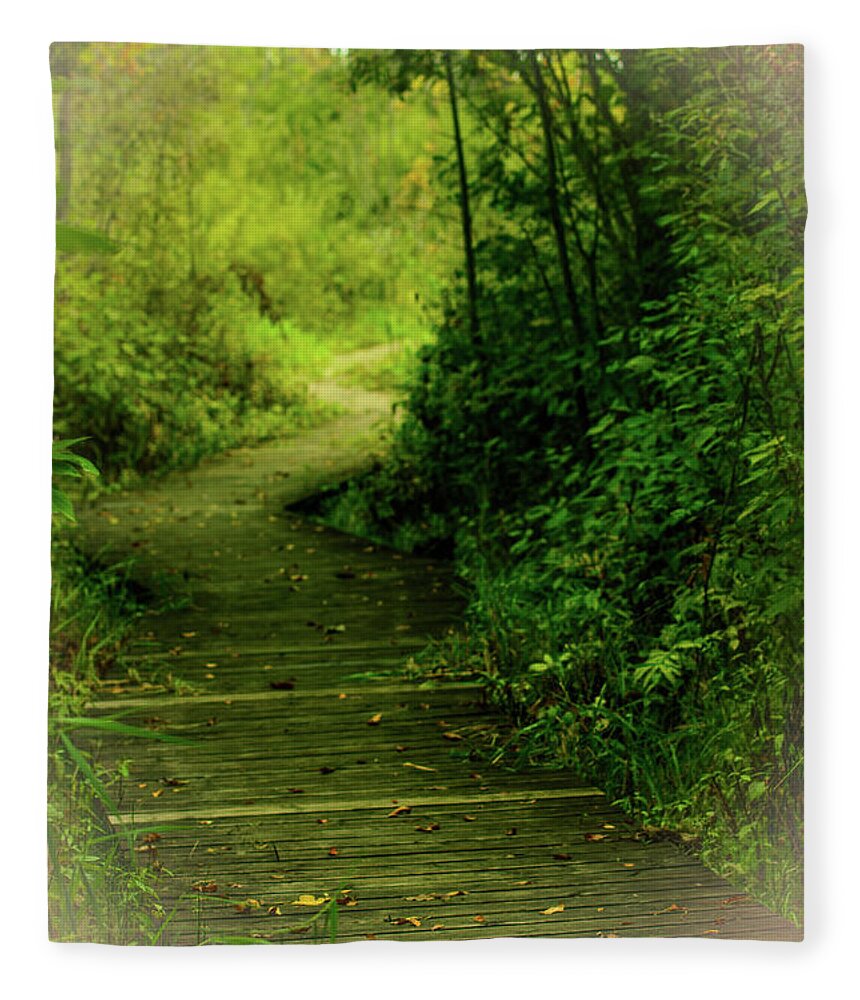 Boardwalk Fleece Blanket featuring the photograph Boardwalk through Tiny Marsh by James Canning