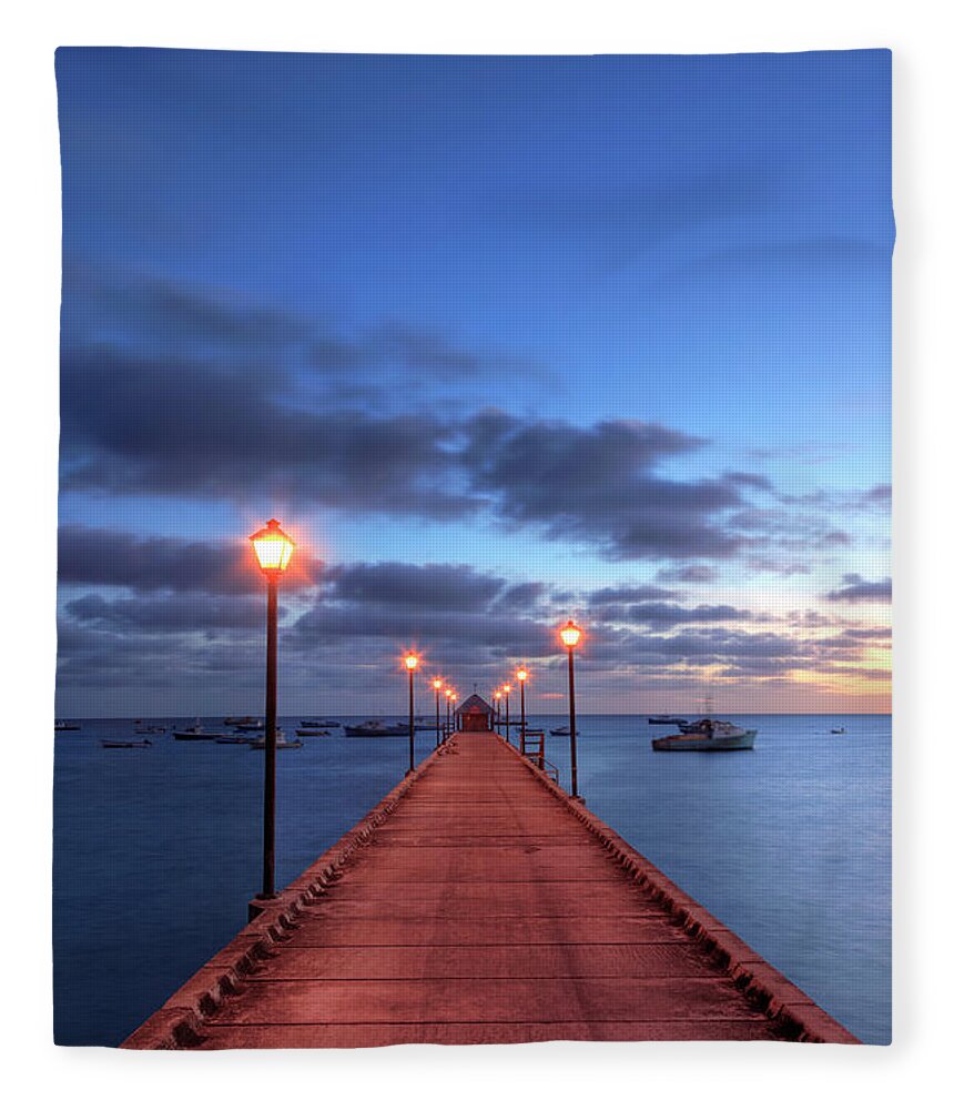 Tranquility Fleece Blanket featuring the photograph Boat Jetty, Oistins, Barbados by Michele Falzone