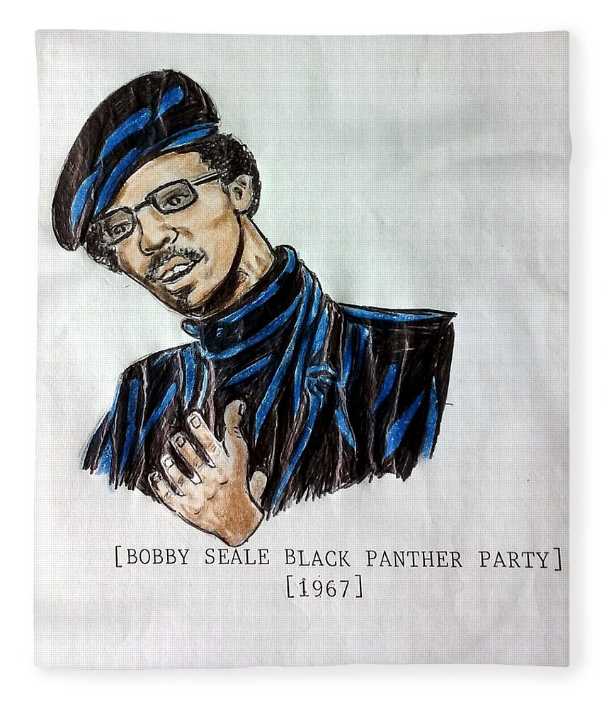 Black Art Fleece Blanket featuring the drawing Bobby Seale by Joedee