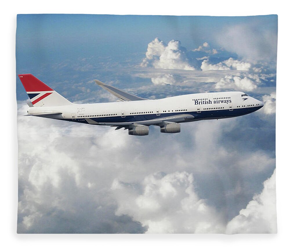 British Airways Boeing 747 Fleece Blanket featuring the digital art Boeing 747-436 G-CIVB by Airpower Art