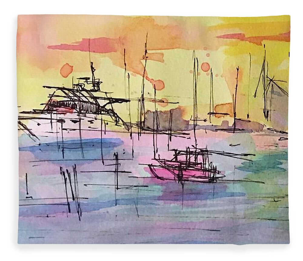 Boothbay Fleece Blanket featuring the drawing Boothbay 2 by Jason Nicholas