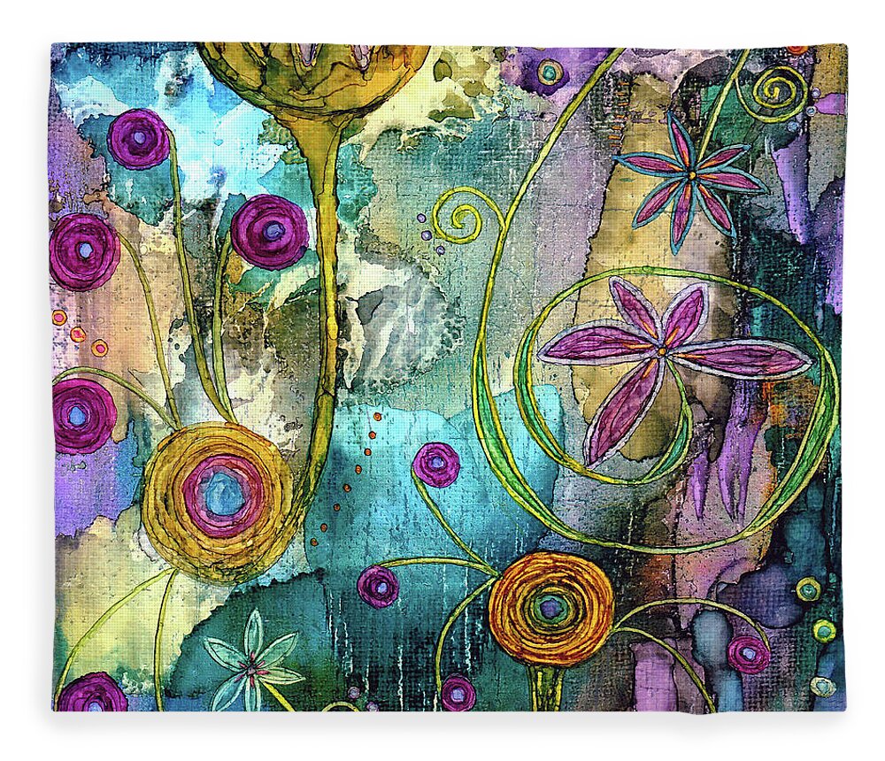 Abstract Fleece Blanket featuring the painting Botanica by Winona's Sunshyne