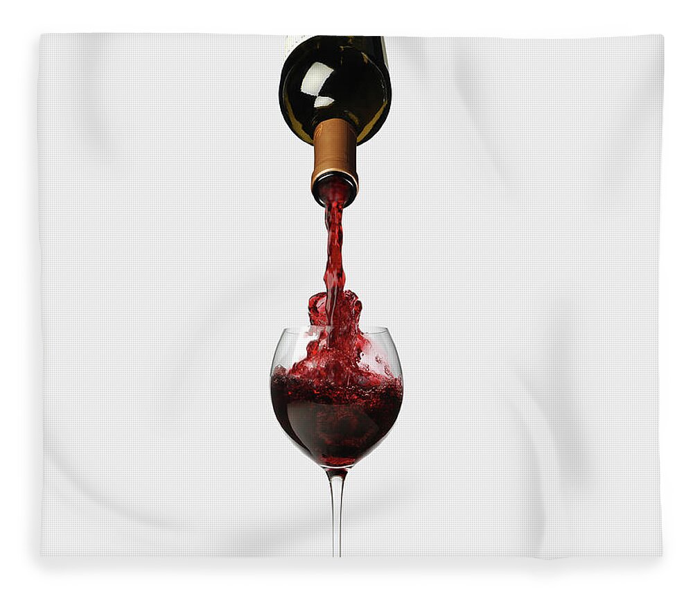 White Background Fleece Blanket featuring the photograph Bottle Pouring Wine In Wine by Nicholas Eveleigh