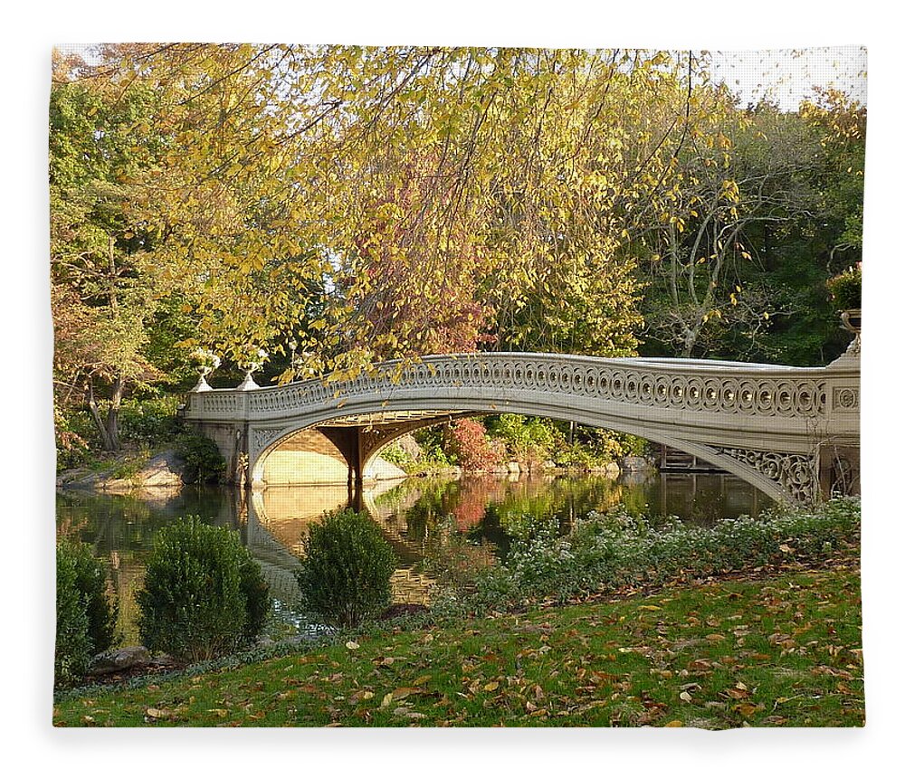 Bow Bridge Fleece Blanket featuring the photograph Bow Bridge Fall Foliage by Patricia Caron