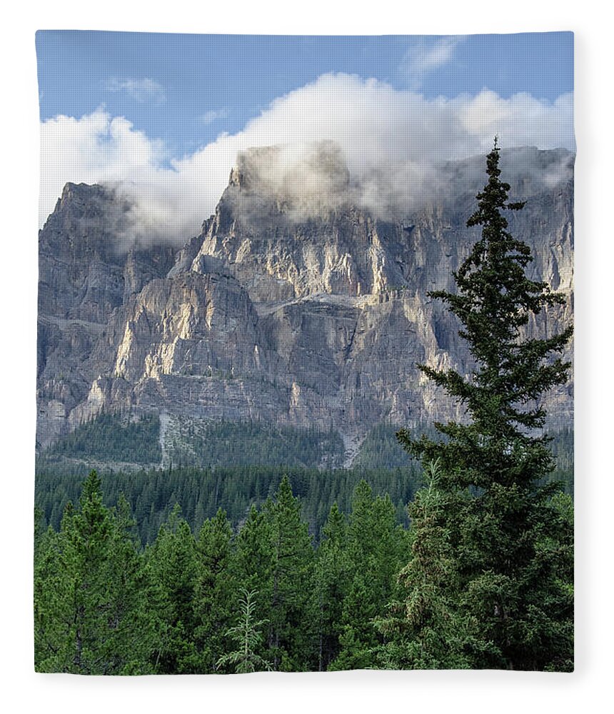 Canada Fleece Blanket featuring the photograph Bow Valley Misty Mountain by Douglas Wielfaert