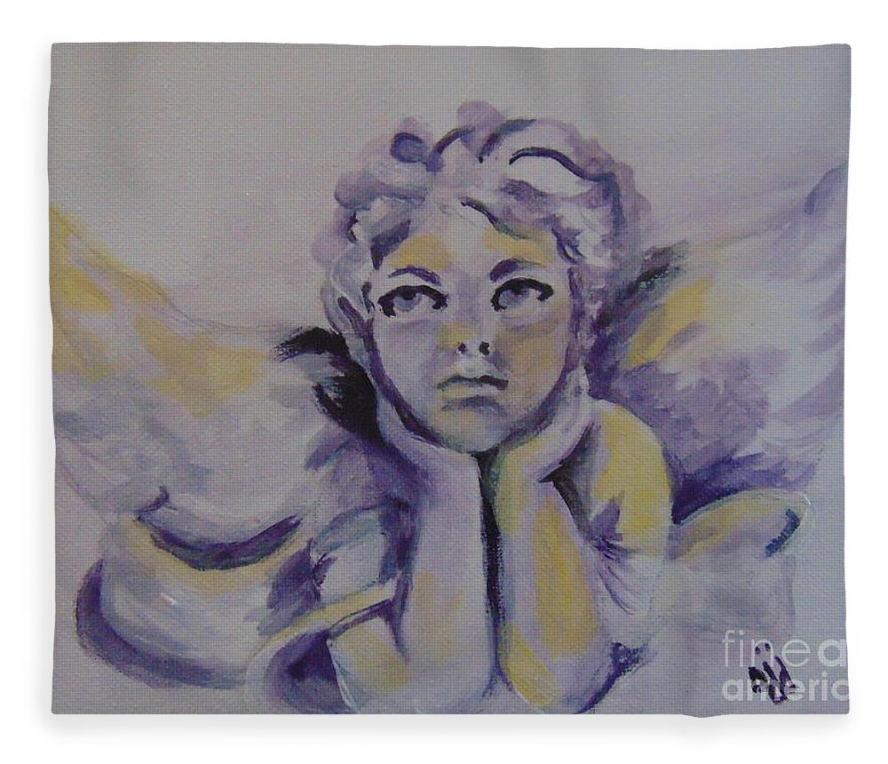 Angel Fleece Blanket featuring the painting Bradyn's Angel by Saundra Johnson