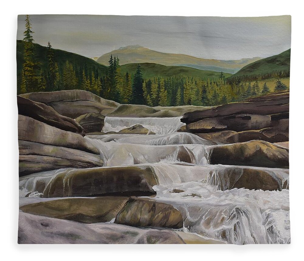  Fleece Blanket featuring the painting Bragg Creek by Barbel Smith