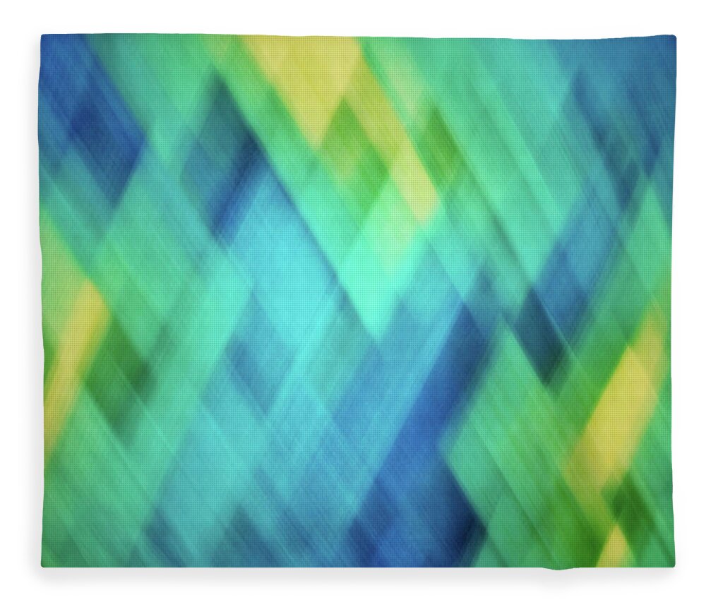 Abstract Fleece Blanket featuring the photograph Bright blue, turquoise, green and yellow blurred diamond pattern abstract by Teri Virbickis