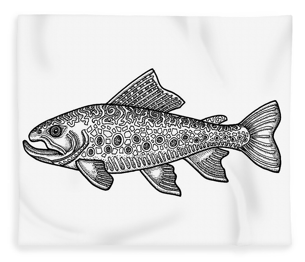 Animal Portrait Fleece Blanket featuring the drawing Brook Trout by Amy E Fraser