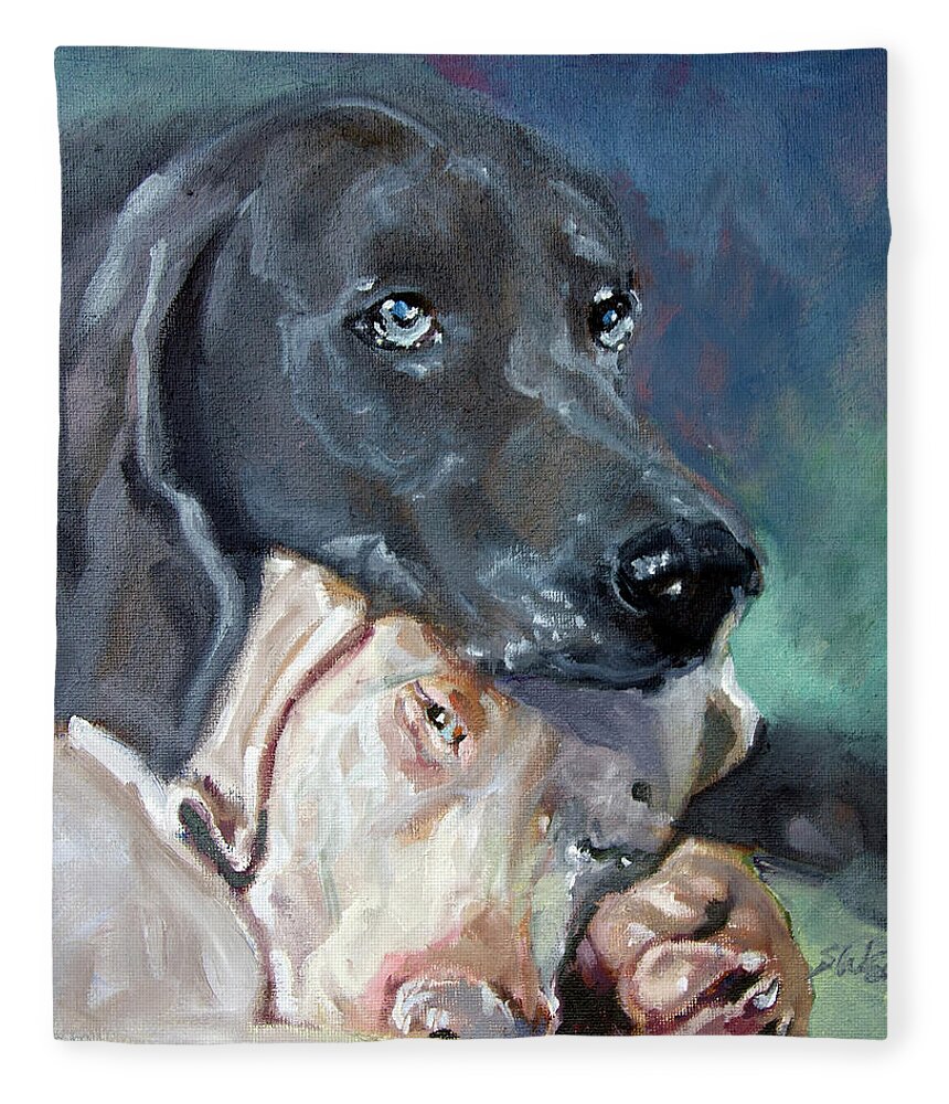 Dogs Fleece Blanket featuring the painting Brothers by Sheila Wedegis
