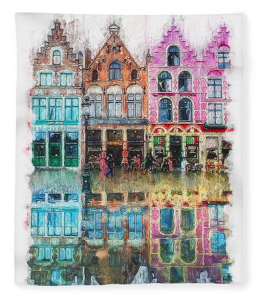Belgium Fleece Blanket featuring the painting Bruges, Belgium - 01 by AM FineArtPrints