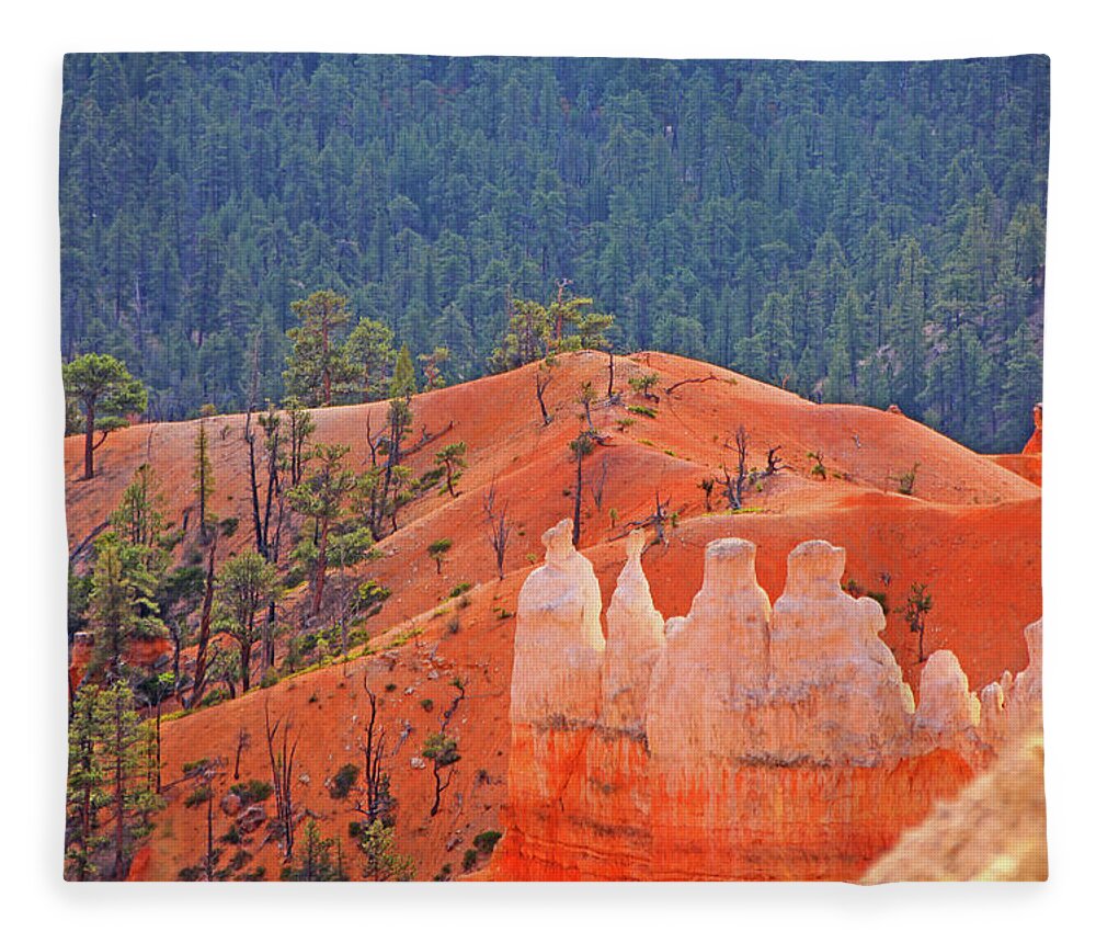 Bryce Canyon Red Rock Hoodoos Trees Mountains Fleece Blanket featuring the photograph Bryce Canyon red rock hoodoos trees mountains 6559 by David Frederick