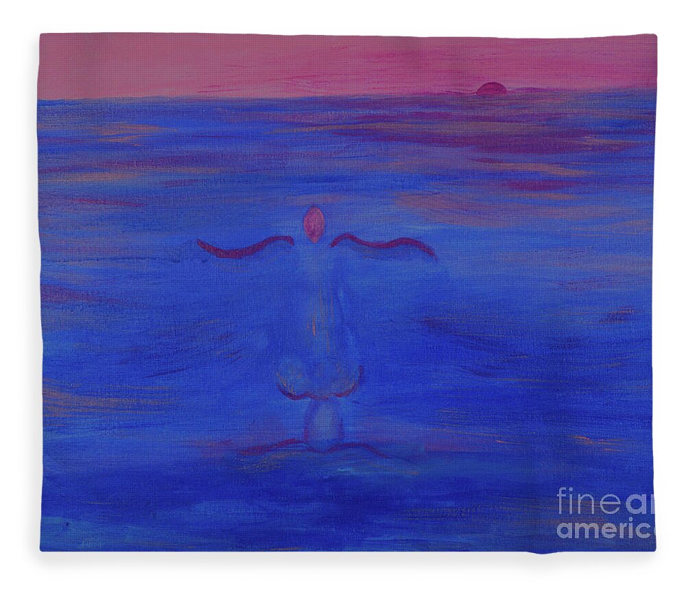 Buddha Fleece Blanket featuring the painting Blue Buddha Meditation Painting by Robyn King