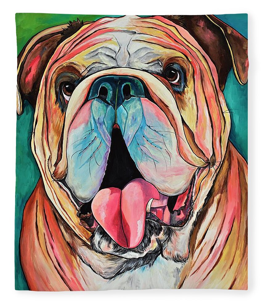 Bulldog Fleece Blanket featuring the painting Bulldog XXOOs by Patti Schermerhorn