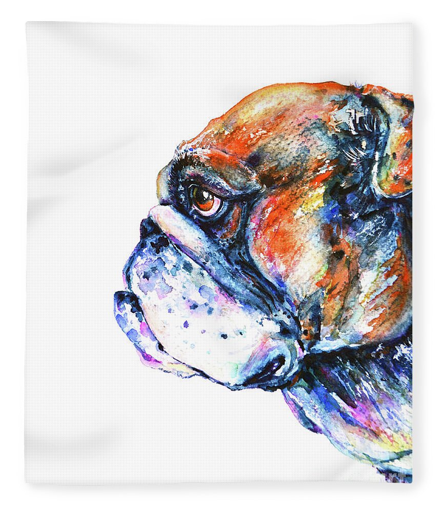Bulldog Fleece Blanket featuring the painting Bulldog by Zaira Dzhaubaeva