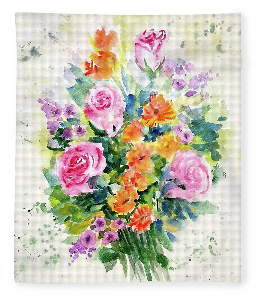 Flowers Fleece Blanket featuring the painting Bunch of flowers by Asha Sudhaker Shenoy