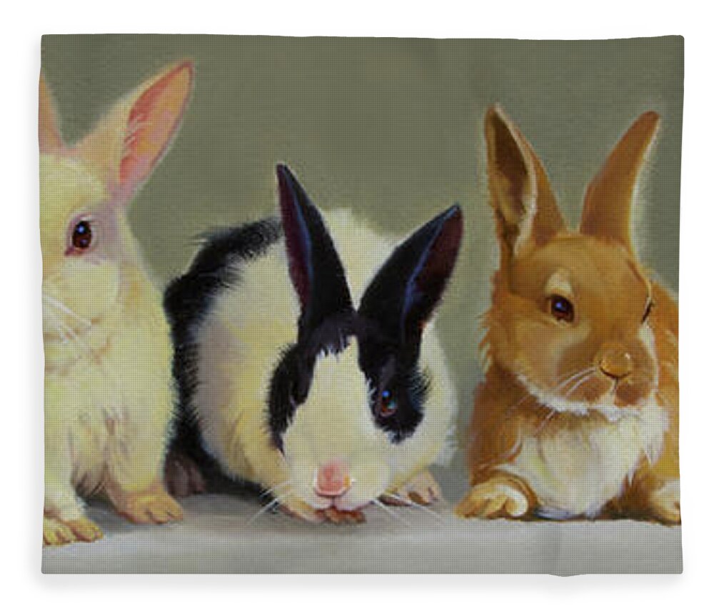 Farm Animals Fleece Blanket featuring the painting Bunny Babies by Carolyne Hawley