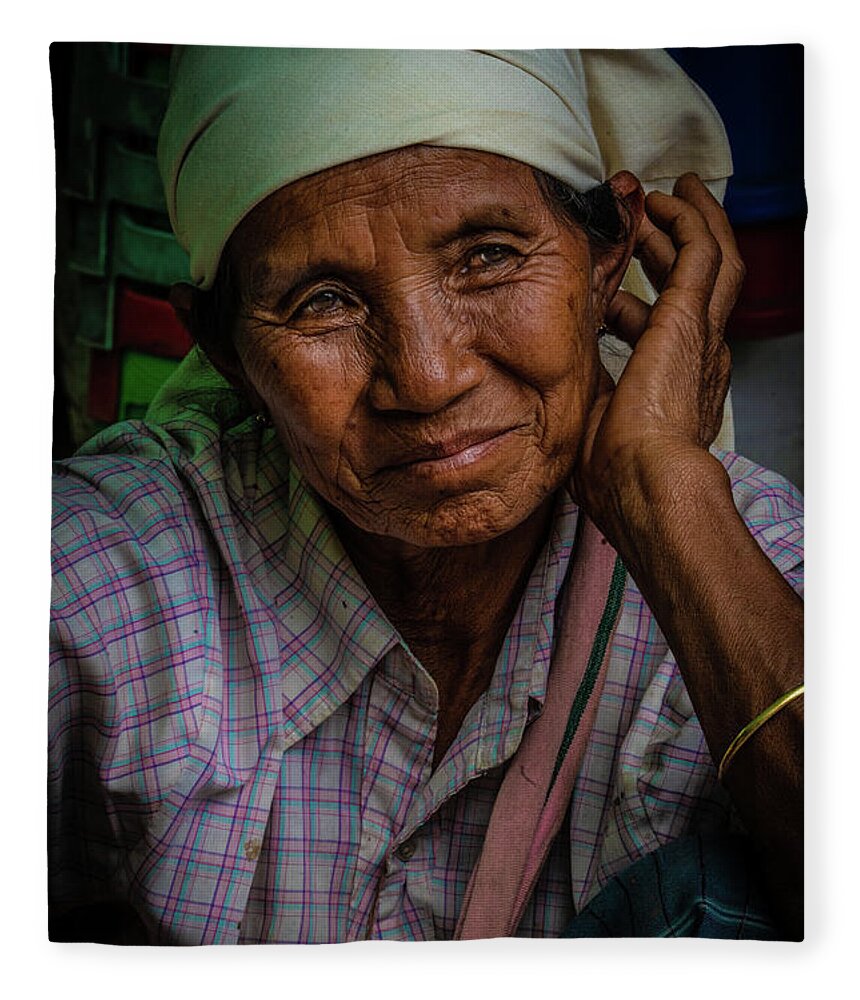 Woman Fleece Blanket featuring the photograph Burmese Lady by Chris Lord