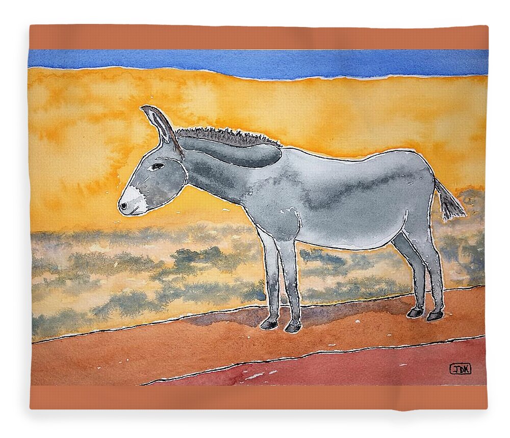 Watercolor Fleece Blanket featuring the painting Burro Lore by John Klobucher