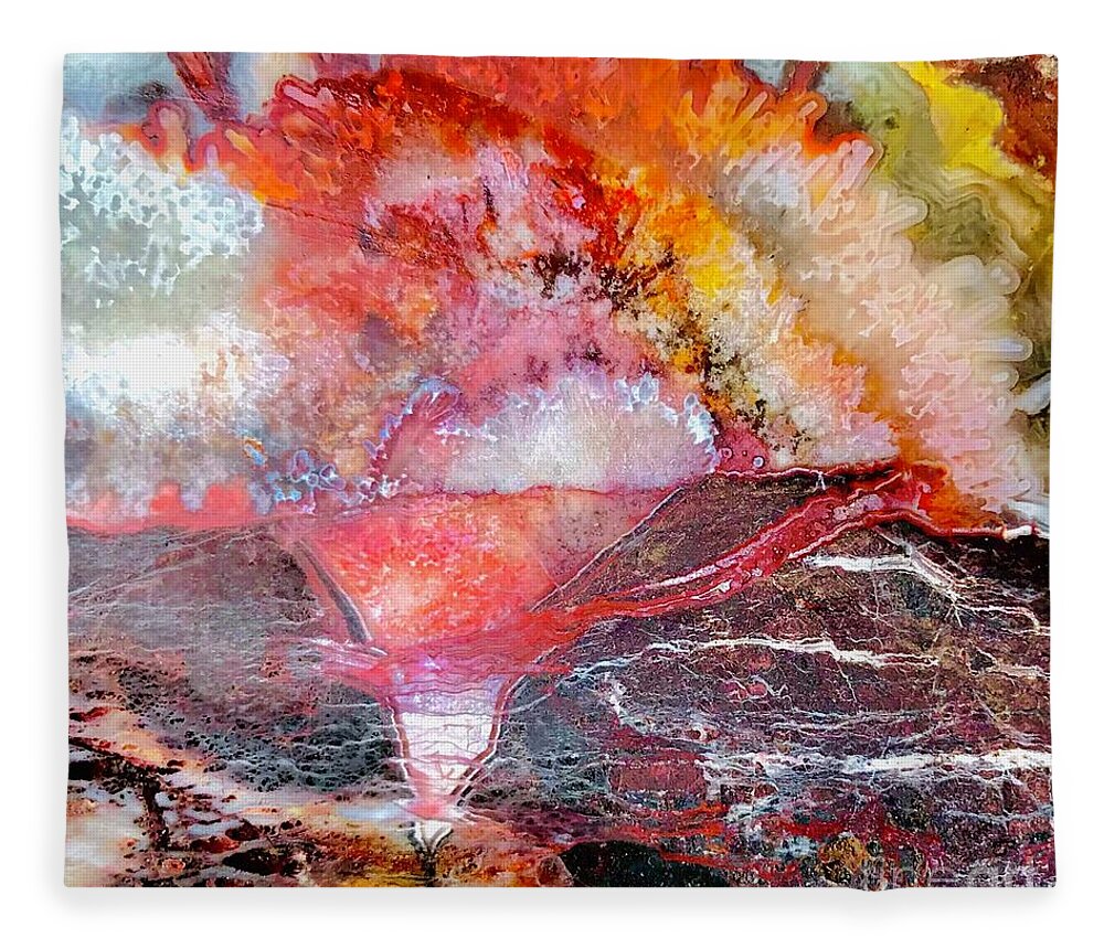 Rock Stone Gem Abstract Geology Geological Hound Mineral Inner Beauty Aging Prehistoric Colorful Nature Old Design Organic Colorful Explosion Granite Marble Agate Fossilized Fossil Fleece Blanket featuring the photograph Bursting Within by Gwyn Newcombe