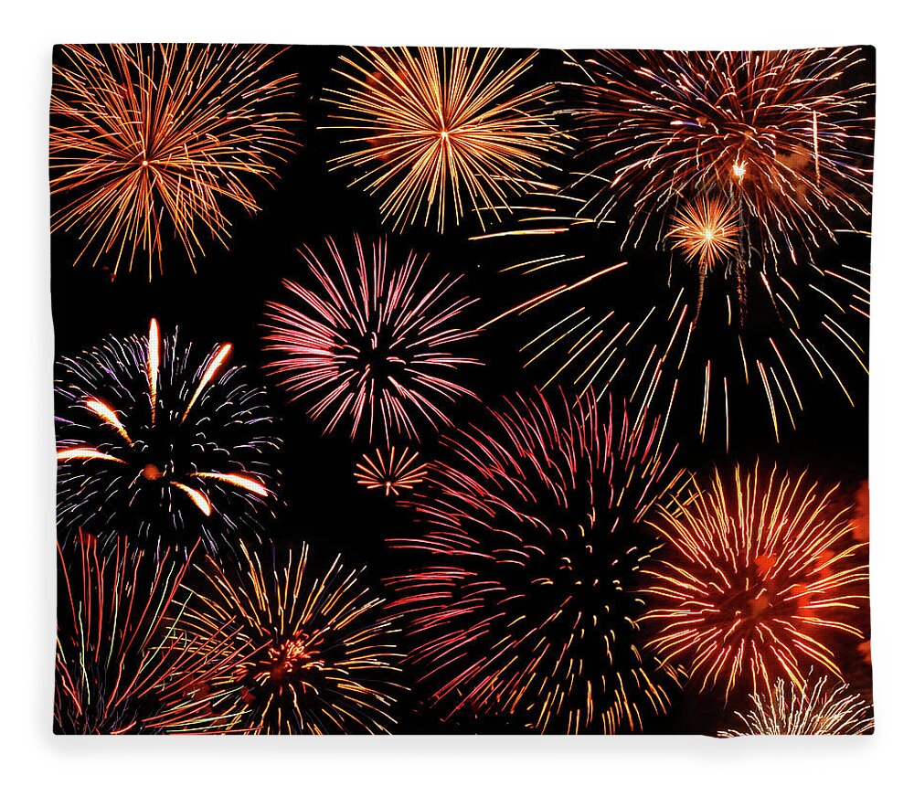 Firework Display Fleece Blanket featuring the photograph Bursts Of Fireworks by © 2011 Dorann Weber