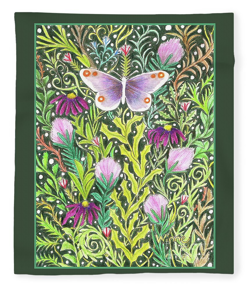 Lise Winne Fleece Blanket featuring the painting Butterfly in the Millefleurs by Lise Winne