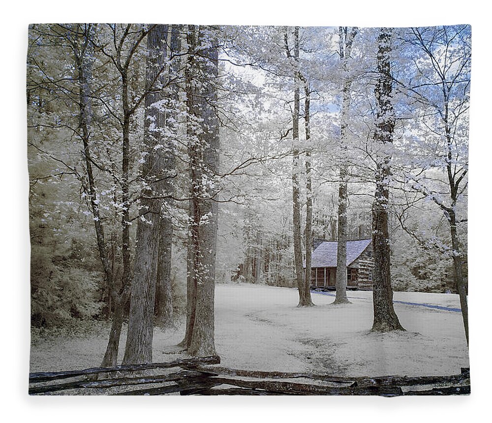 Smoky Mountain National Park Fleece Blanket featuring the photograph Cabin in the Smoky's II by Jon Glaser