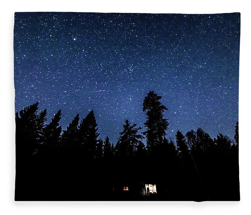 Night Fleece Blanket featuring the photograph Cabin in the woods by Joe Holley