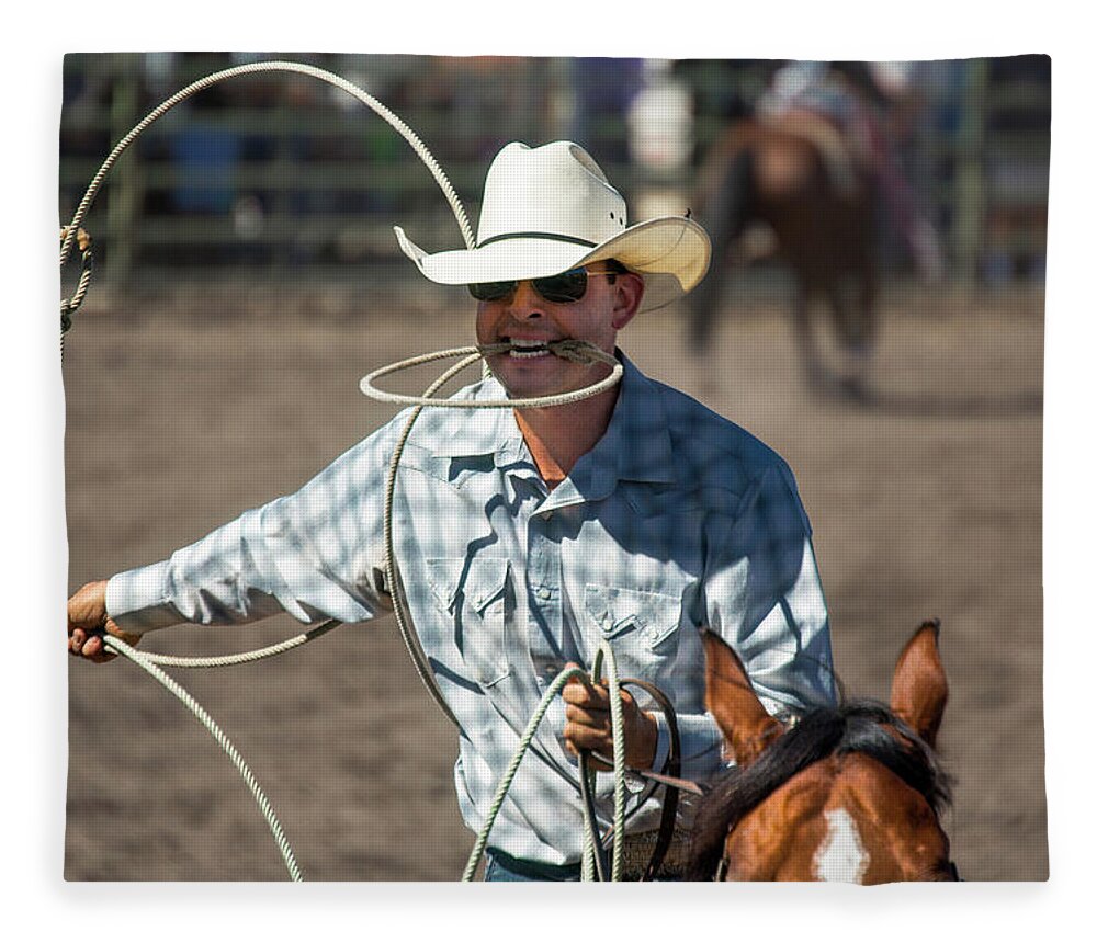 Rodeo Fleece Blanket featuring the photograph Calf Roper by Mike Long