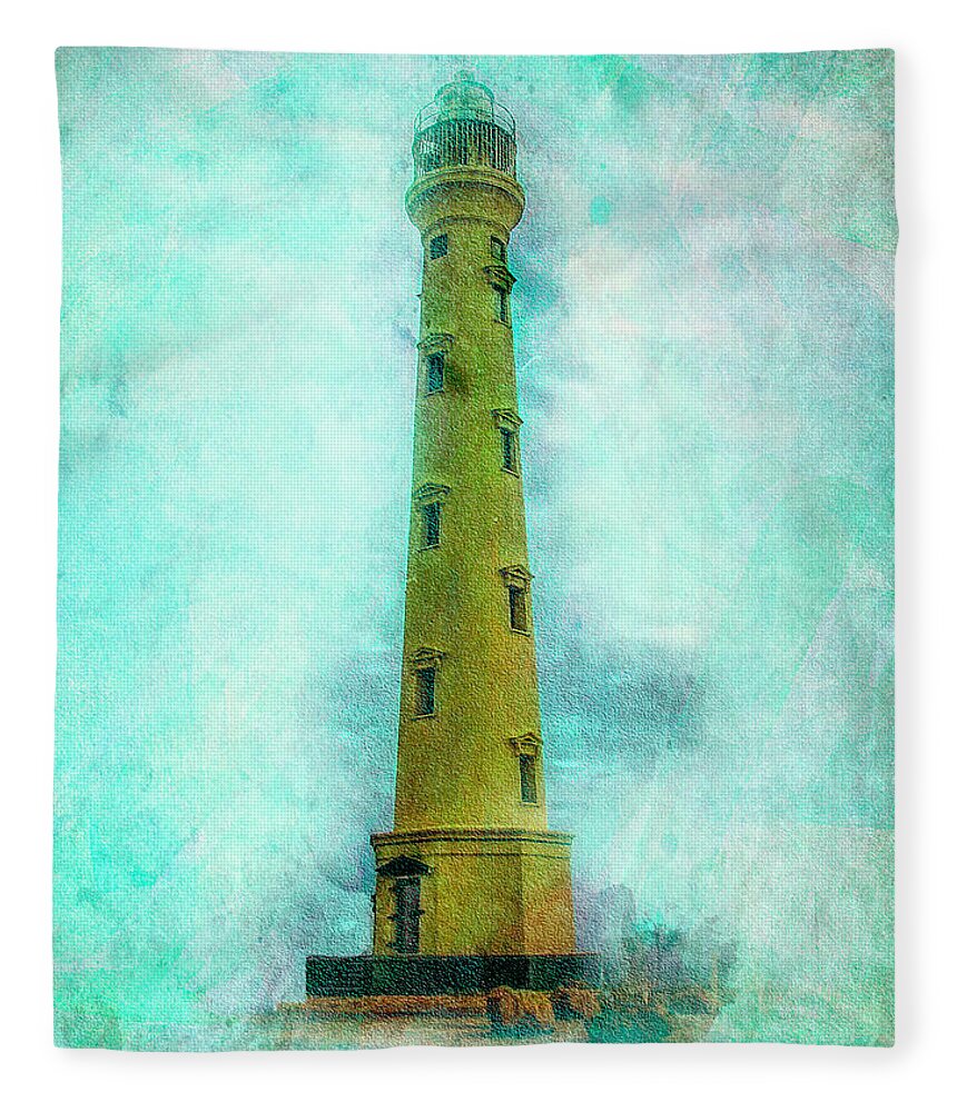 California Lighthouse Fleece Blanket featuring the digital art California Lighthouse Aruba by Pheasant Run Gallery