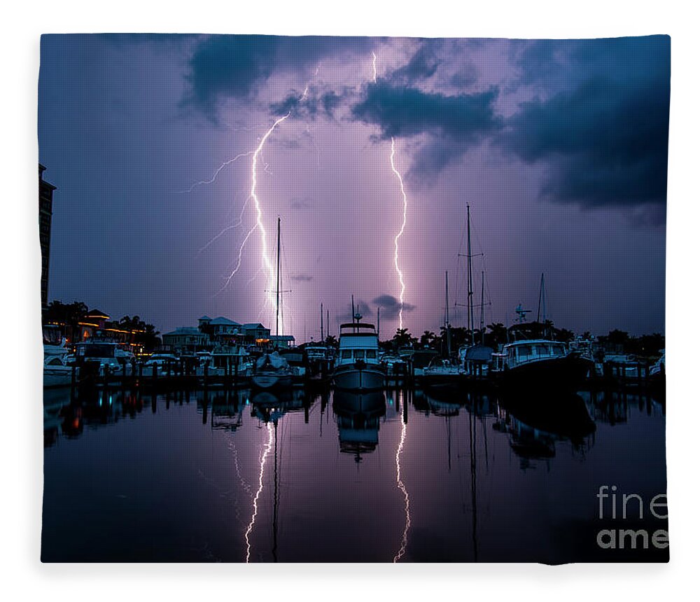 Lightning Fleece Blanket featuring the photograph Calm in the Harbor by Quinn Sedam