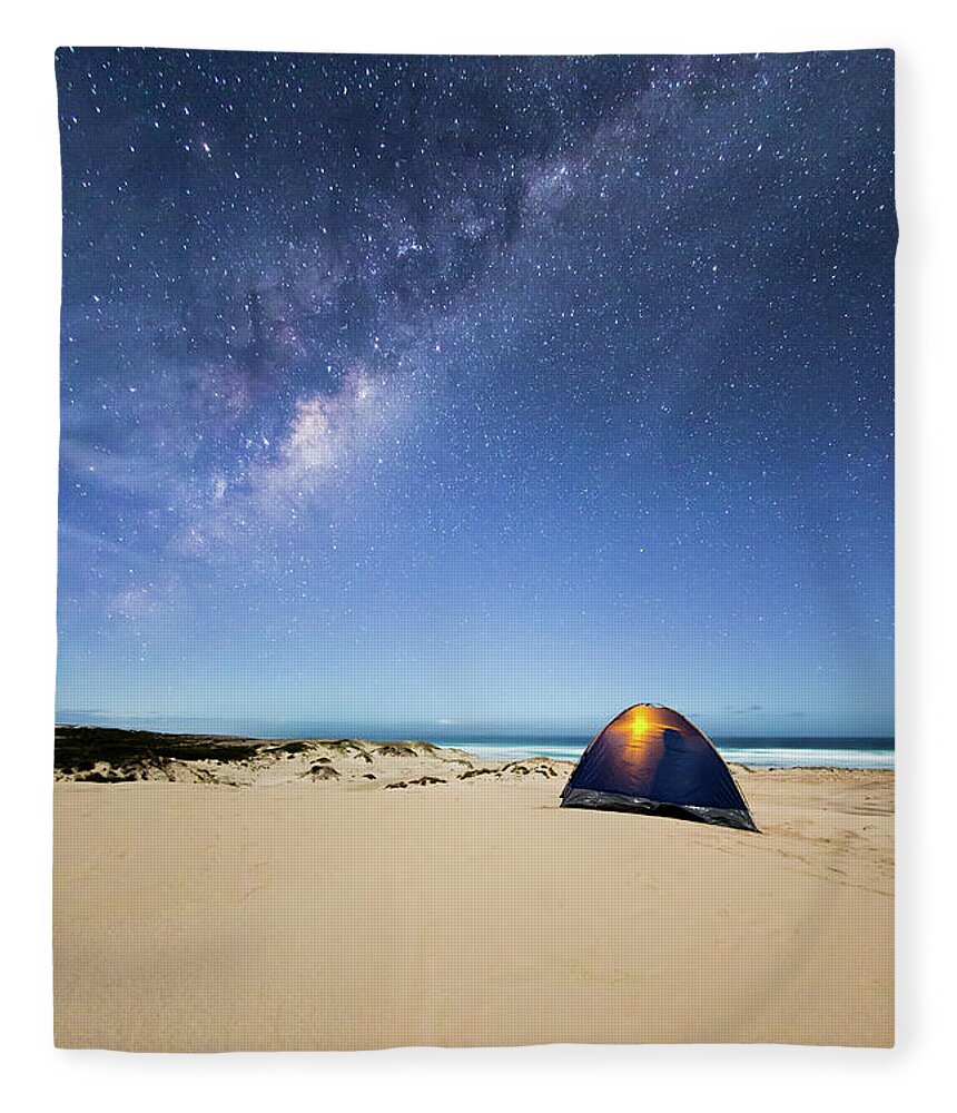 Camping Fleece Blanket featuring the photograph Camping In A Tent Under The Milky Way by John White Photos