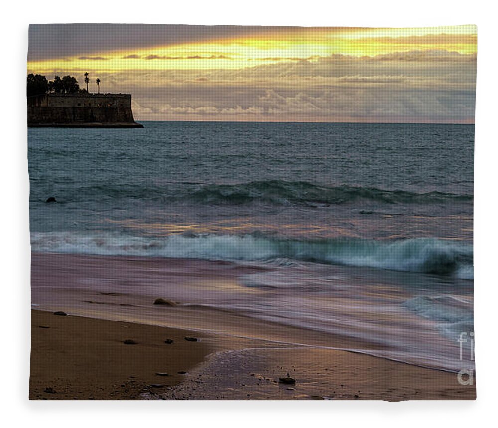 Shore Fleece Blanket featuring the photograph Candelaria Bulwark from Saint Philippe Cadiz Spain by Pablo Avanzini