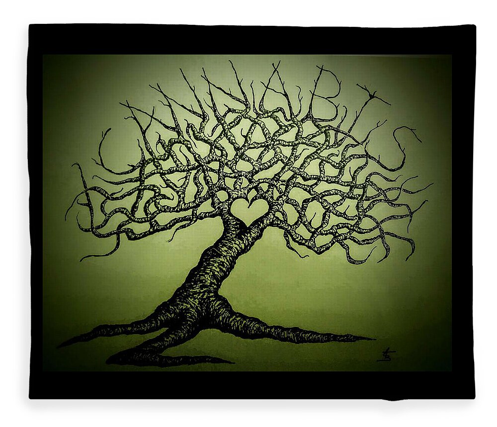 Cannabis Fleece Blanket featuring the drawing Cannabis Love Tree by Aaron Bombalicki