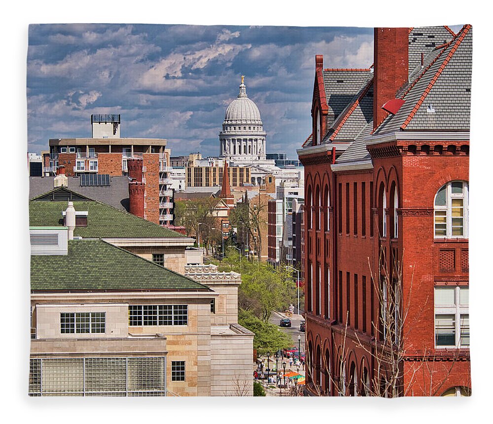 Madison Fleece Blanket featuring the photograph Capitol from UW - Madison - Wisconsin by Steven Ralser