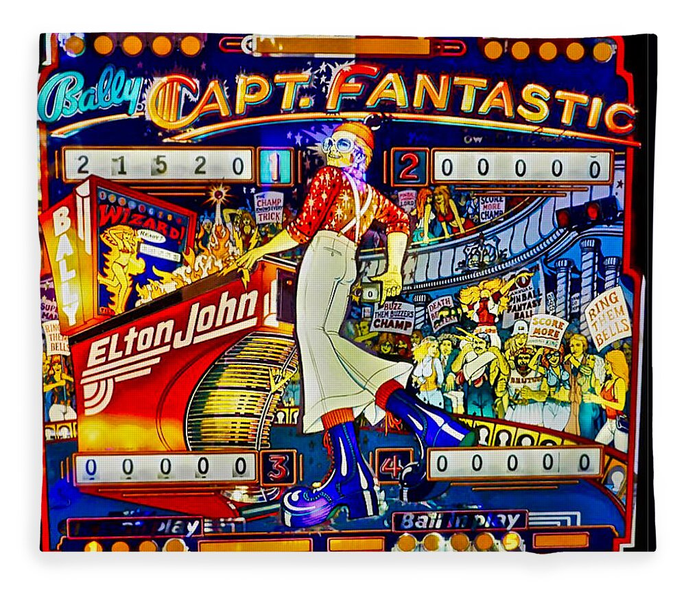 Elton John Pinball Fleece Blanket featuring the photograph 1976 Capt. Fantastic Pinball Machine by Joan Reese