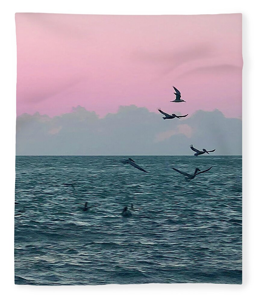 Birds Fleece Blanket featuring the photograph Captiva Island Sunset Seagulls Feast 3 by Shelly Tschupp