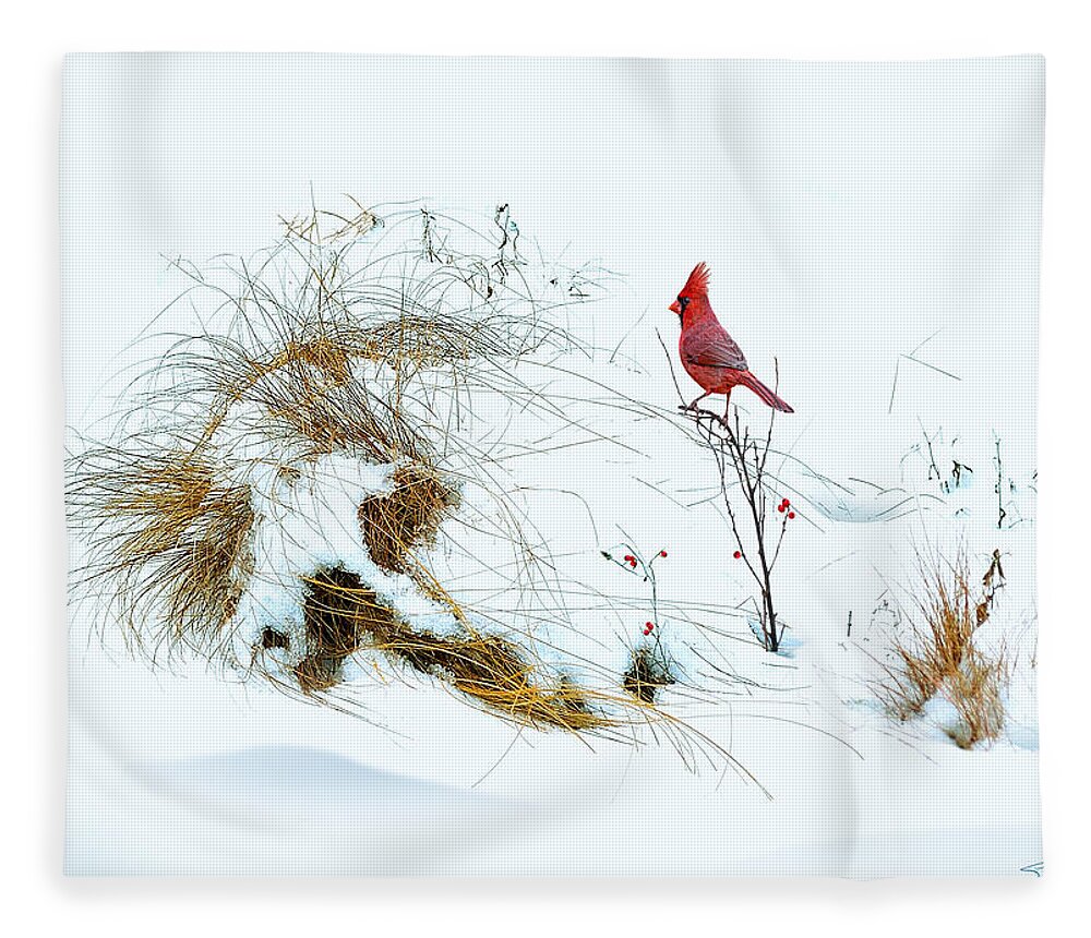Bird Fleece Blanket featuring the digital art Cardinal Angel in the Snow by M Spadecaller
