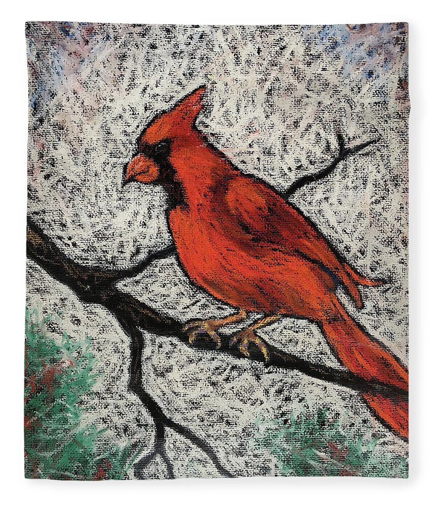 Cardinal Fleece Blanket featuring the painting Cardinal Red by Karla Beatty