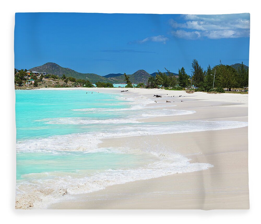 Water's Edge Fleece Blanket featuring the photograph Caribbean Beach With Blue Sky by Michaelutech