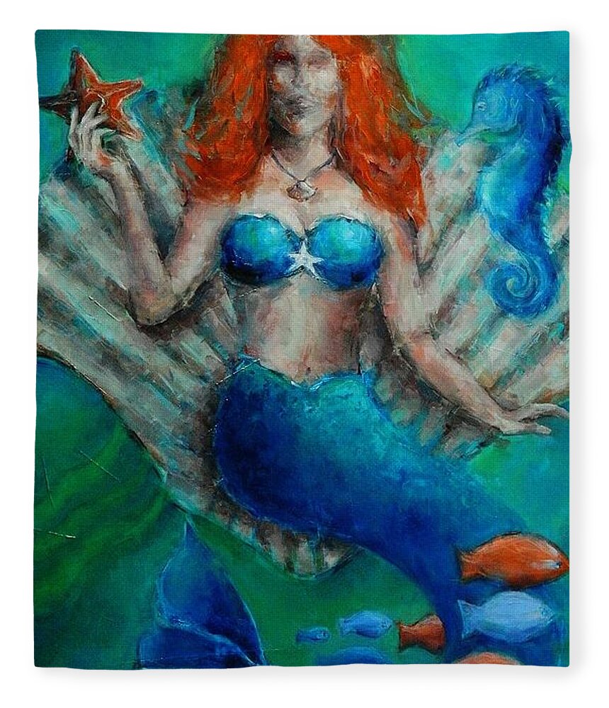 Mermaid Fleece Blanket featuring the painting Caribbean Queen by Dan Campbell