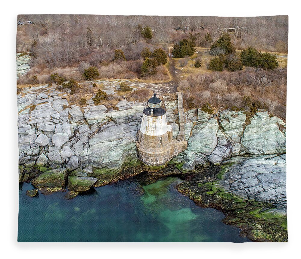 Castle Hill Lighthouse Fleece Blanket featuring the photograph Castle Hill Lighthouse by Veterans Aerial Media LLC