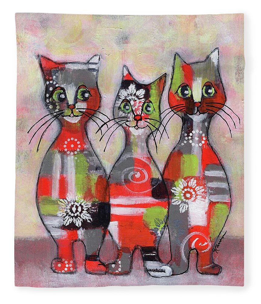 Cat Fleece Blanket featuring the painting Cat Family Portrait 4 by Karren Case