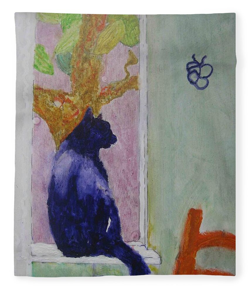 Pet Portrait Fleece Blanket featuring the painting cat named Seamus by AJ Brown