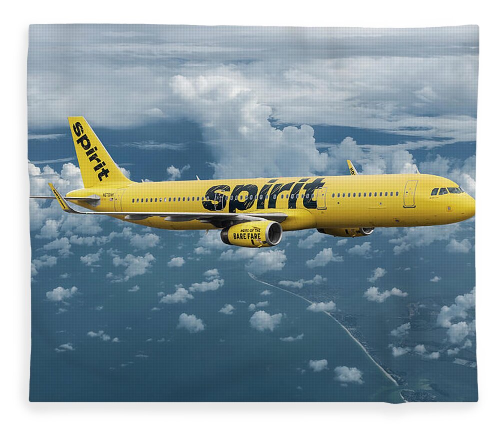 Spirit Airlines Fleece Blanket featuring the mixed media Catch the Spirit by Erik Simonsen