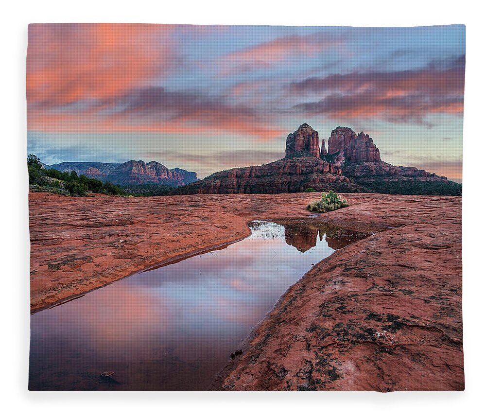 00565355 Fleece Blanket featuring the photograph Cathedral Rock At Sunset, Coconino National Forest, Arizona by Tim Fitzharris