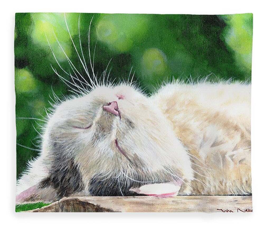 Cat Fleece Blanket featuring the painting Catnap by John Neeve