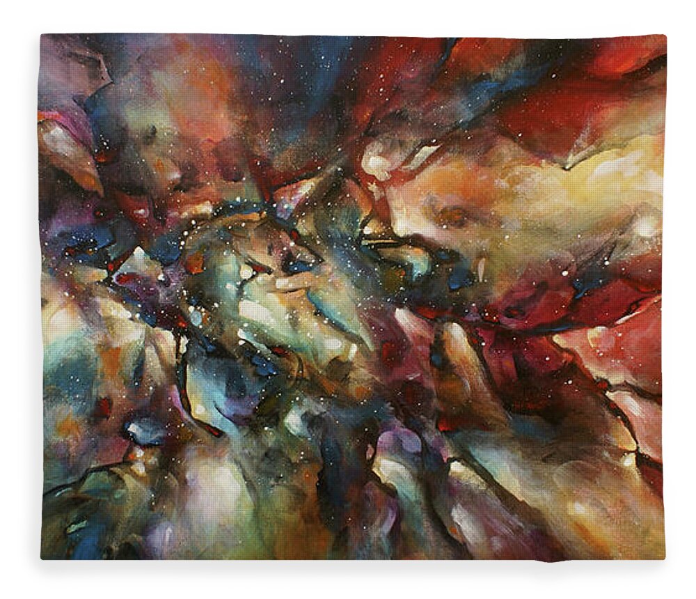 Abstract Fleece Blanket featuring the painting  Chain Reaction by Michael Lang